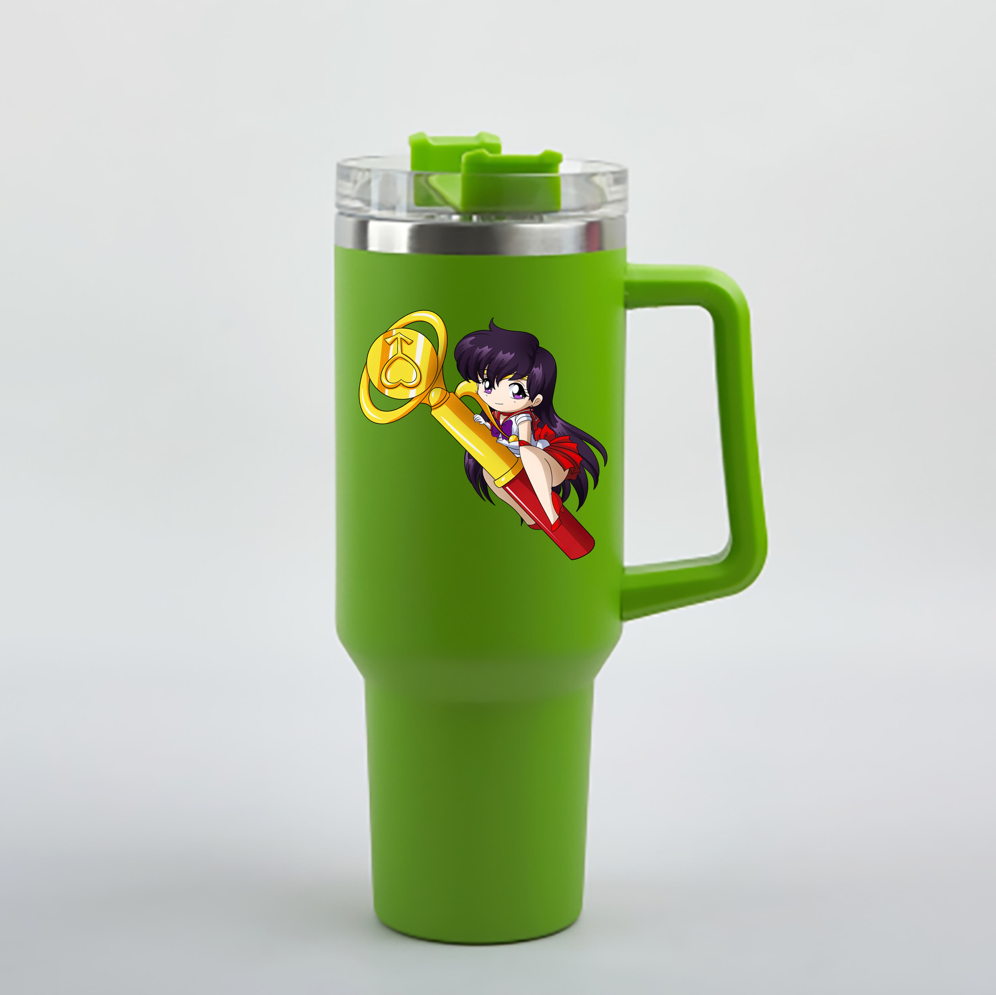 （画像用） 美少女戦士セーラームーン 火野レイ ひの レイ Sailor Moon Hino Rei （セーラーマーズ,Sailor Mars） 1200mL車用タンブラー - クリスタルステッカー（プラスチックストロー付き）